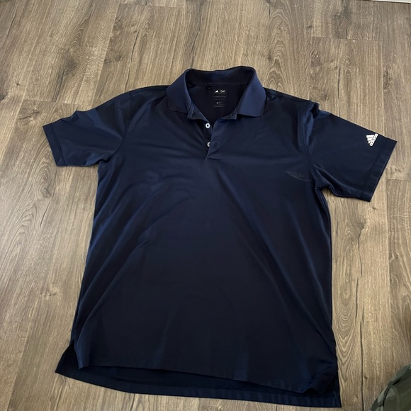 2/$30 Adidas navy men’s polo dri fit golf large white logo stripes blue - Picture 1 of 5